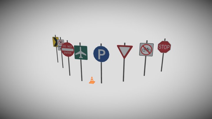 Low road signs 3D Model