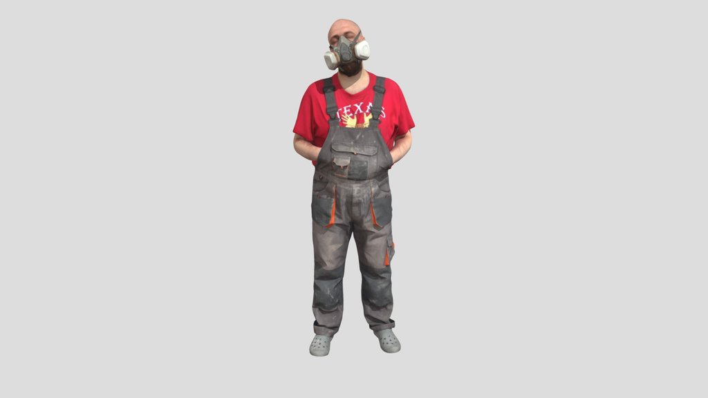 Bald Worker In A Respirator