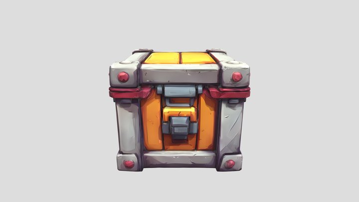 A stylized metal and wood crate or box 3D Model