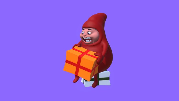 Christmas Gnome with present gift 3D Model