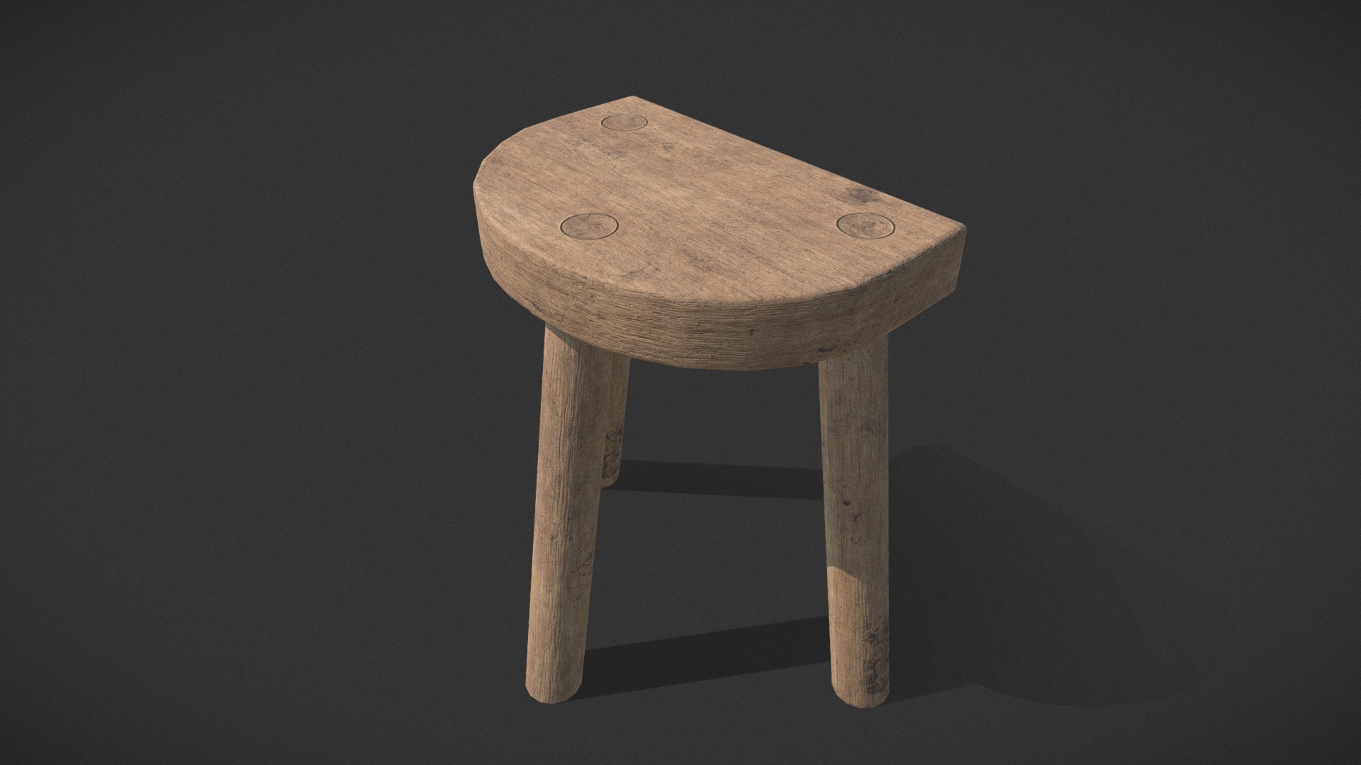 3D model Stool 3 Legged - This is a 3D model of the Stool 3 Legged. The 3D model is about a wooden table with a black background.