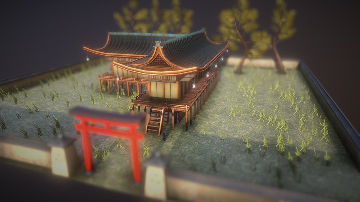 Japanese Temple Diorama 3D Model