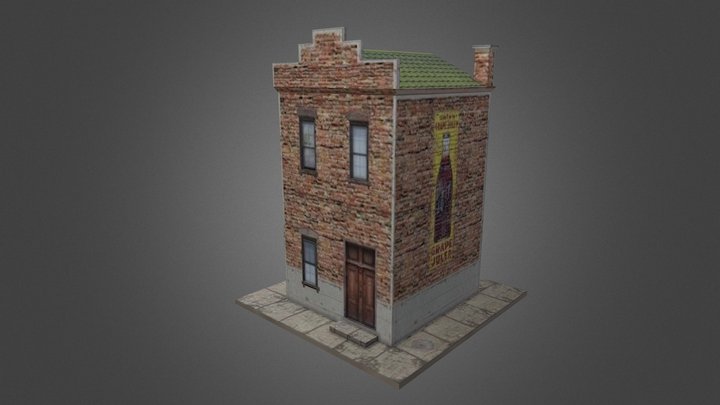 Victorian-Style Brick Building — Low Poly 3D Model