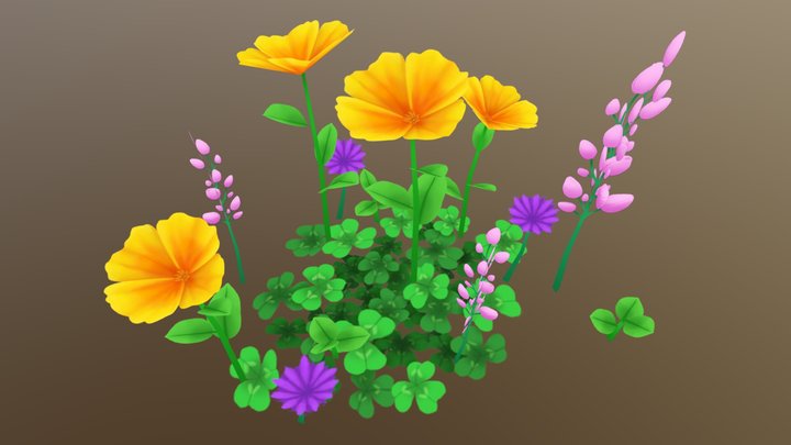 Low poly flowers 3D Model