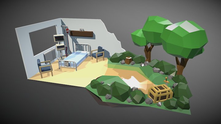Low Poly Hospital To Nature Enviroment 3D Model