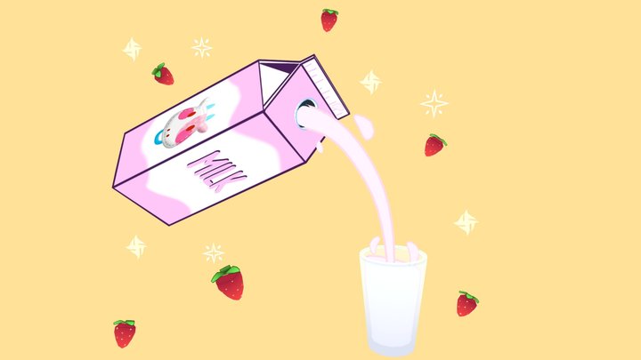 Cute Strawberry Milk 3D Model