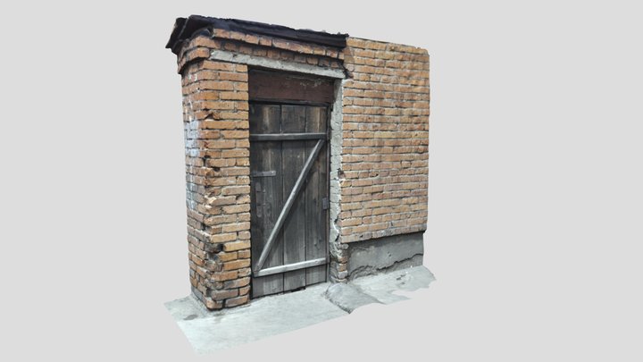 Brick wall with wooden door 3D Model