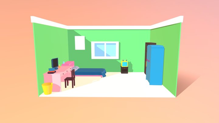Low Poly Bedroom Concept 3D Model