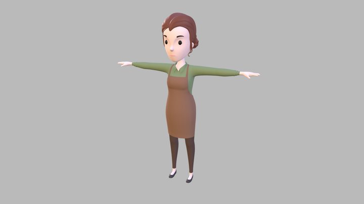 CartoonGirl030-Waitress 3D Model