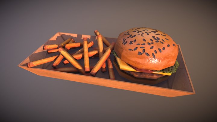 Burger with fries 3D Model