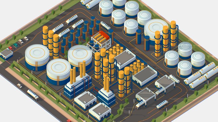 Isometric Gazprom Crude Oil Processing Plant 3D Model