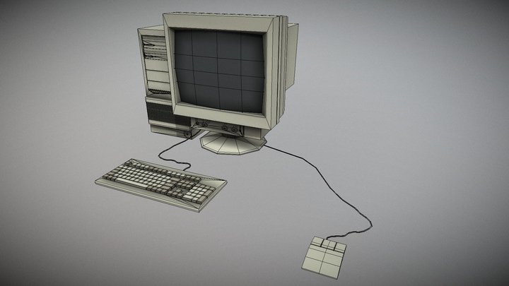 Low Poly Retro Desktop PC & Mouse