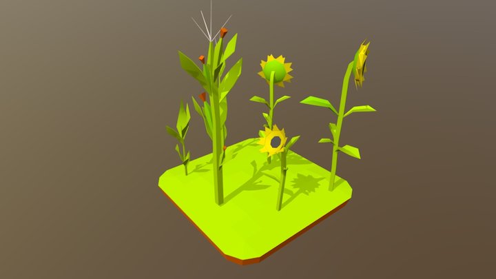 Lowpoly Sunflowers & Corn 3D Model