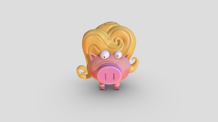 Pig in a Wig 3D Model