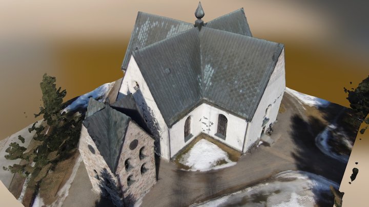 Öjebyn Church with Bell Tower 3D Model