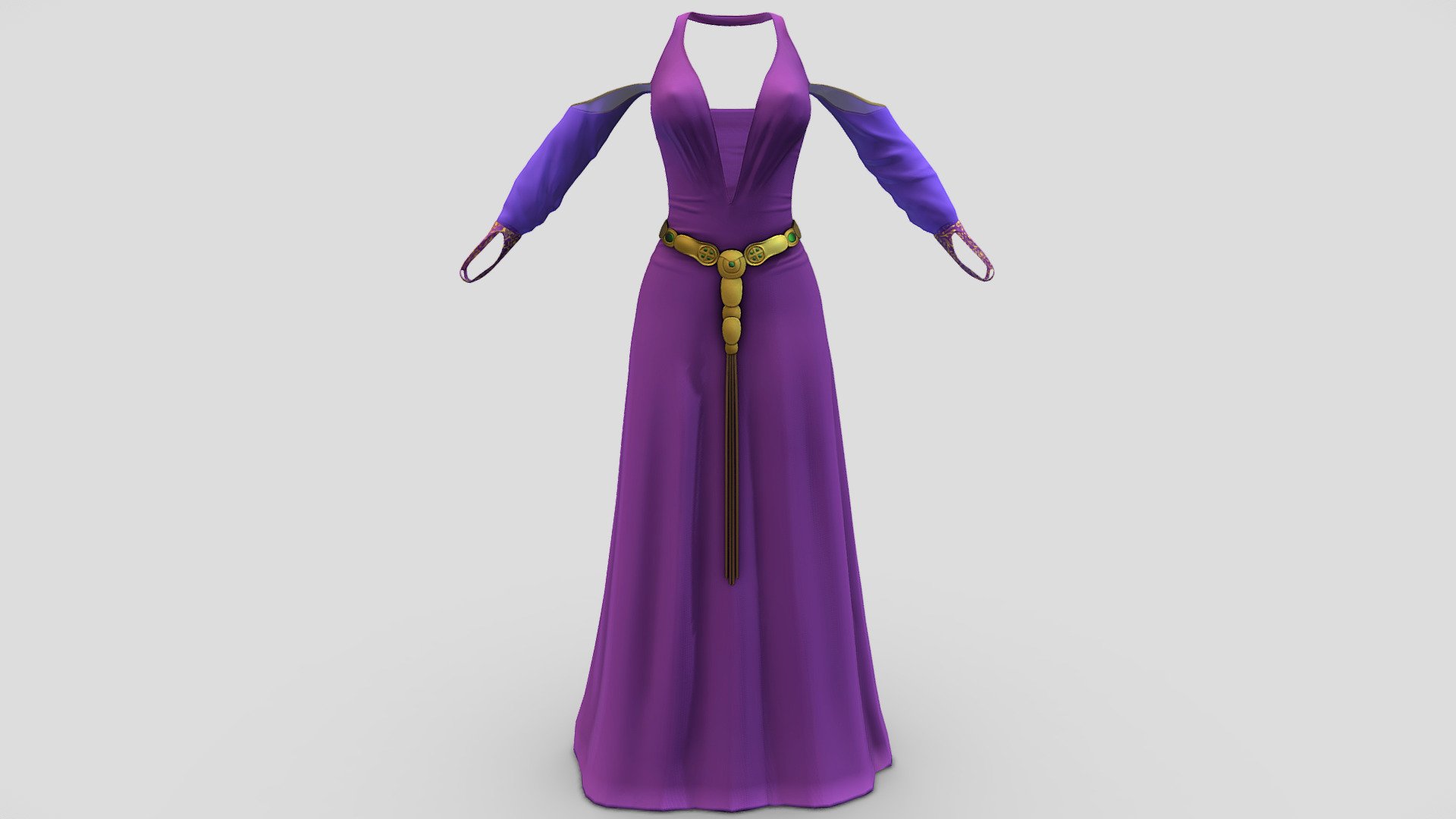 Purple Halter Neck Gown With Golden Belt - Buy Royalty Free 3D model by ...