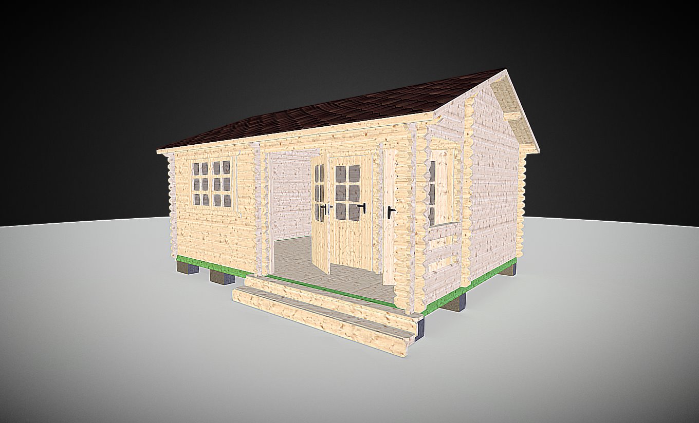 Постройка из бруса 5 х 3,8 м с верандой - Download Free 3D model by ...