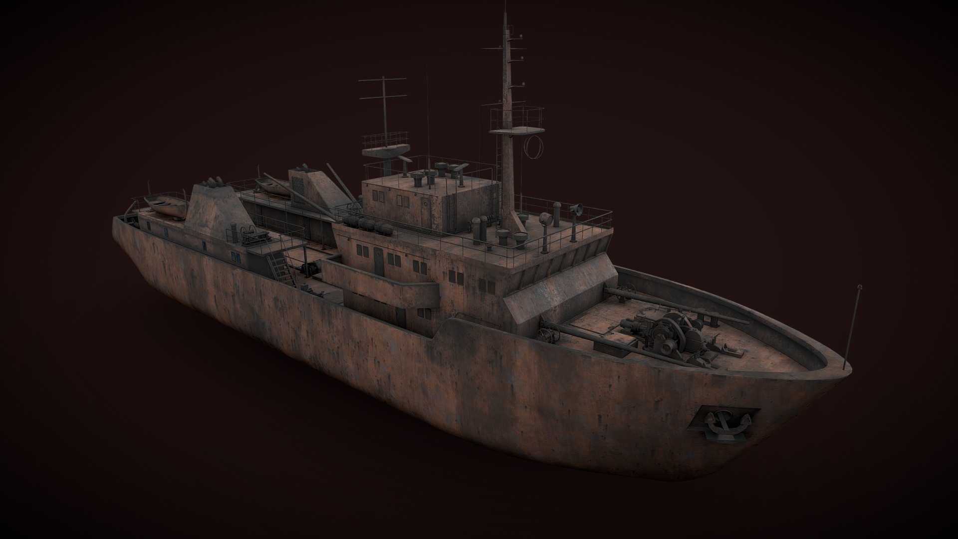 3D model Rusted abandoned fishing vessel - This is a 3D model of the Rusted abandoned fishing vessel. The 3D model is about a ship in the water.