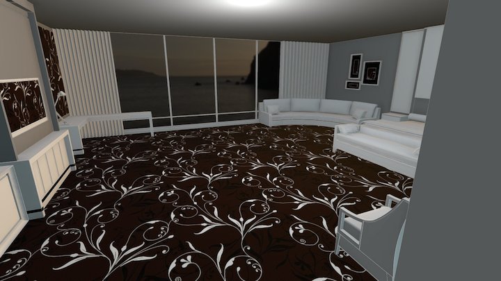 Custom Brown Axminster Carpet Hotel Room 3D Model