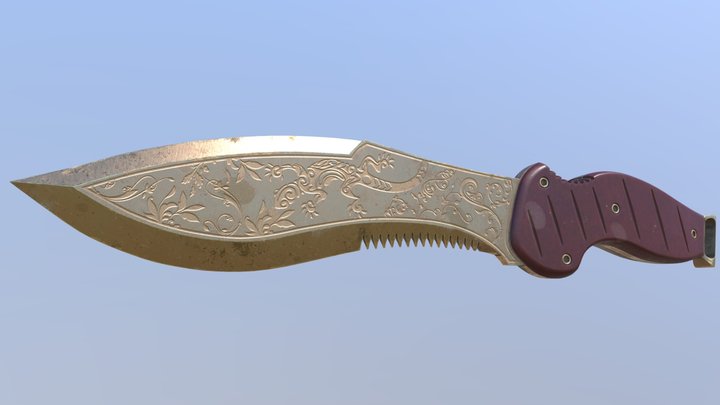 Camp knife - Bronze engraved Lizard 3D Model