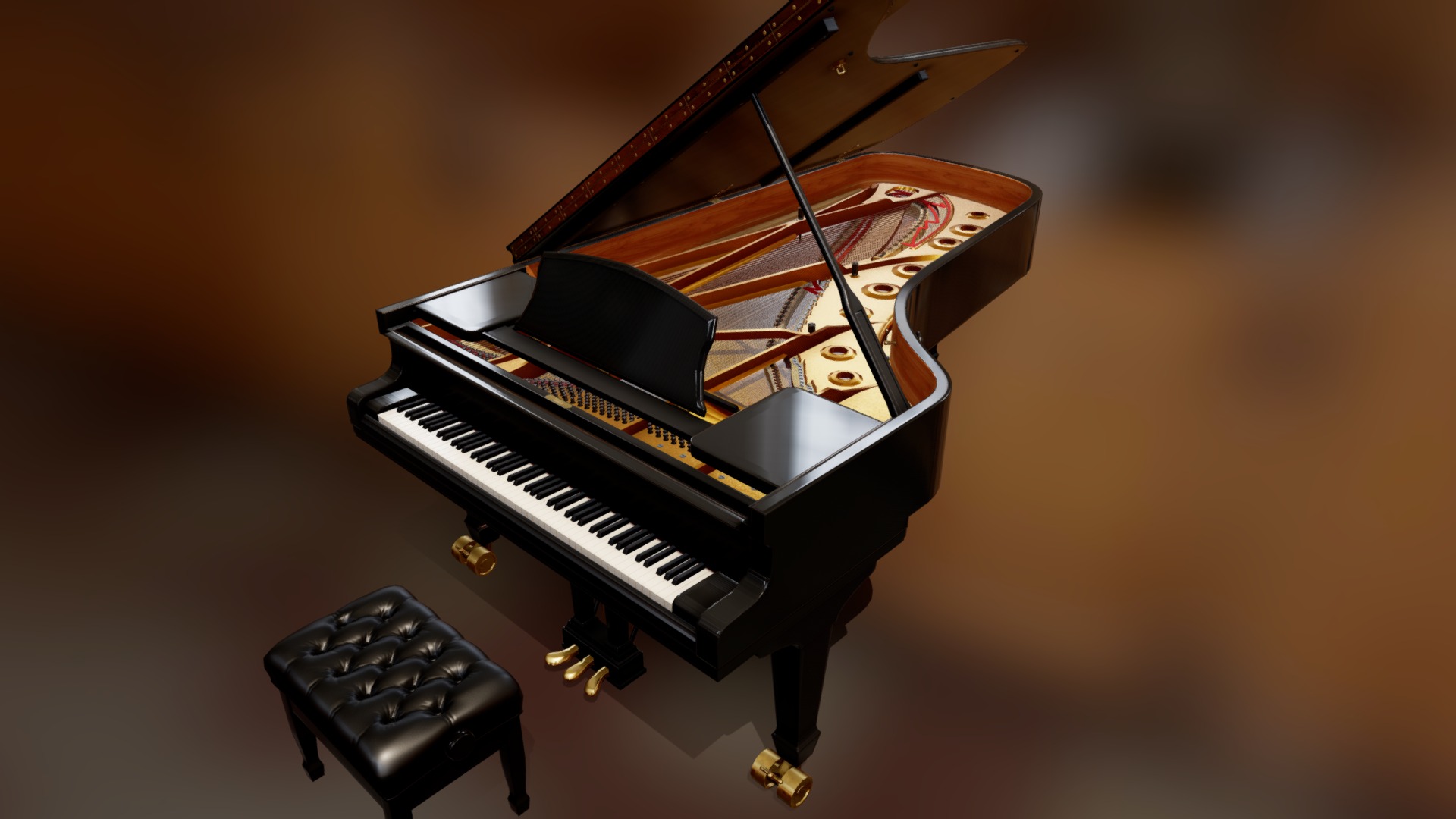 3D model Grand Piano - This is a 3D model of the Grand Piano. The 3D model is about a black and white piano.