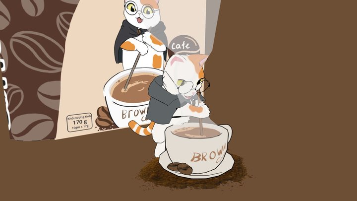 Brown Coffee Cat 3D Model