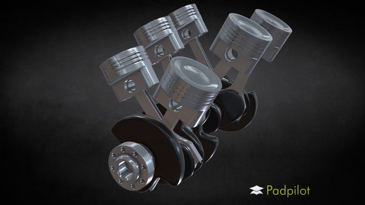 V6 Engine Animation 3D Model