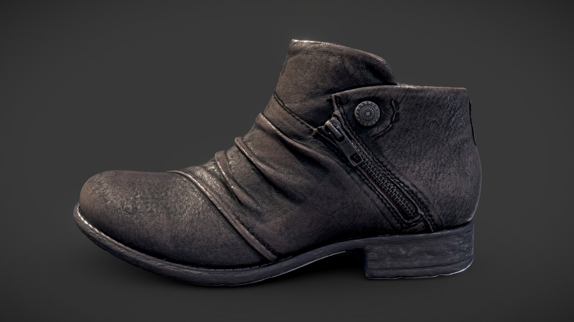 3D model Earth Ronan Taupe Boot (includes low poly model) - This is a 3D model of the Earth Ronan Taupe Boot (includes low poly model). The 3D model is about a black boot with a silver sole.