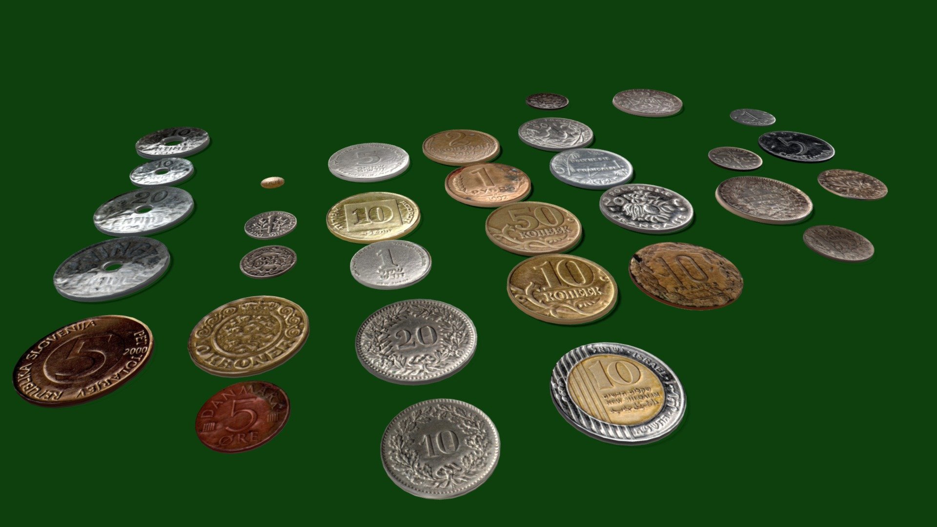 Mega Antique Worldwide coins with custom normal - Buy Royalty Free 3D ...