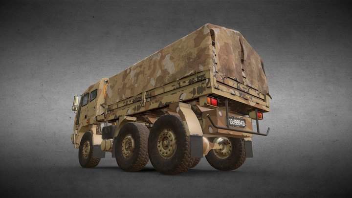 6x6 Military Truck Variation 3 + Tarpaulin 3D Model