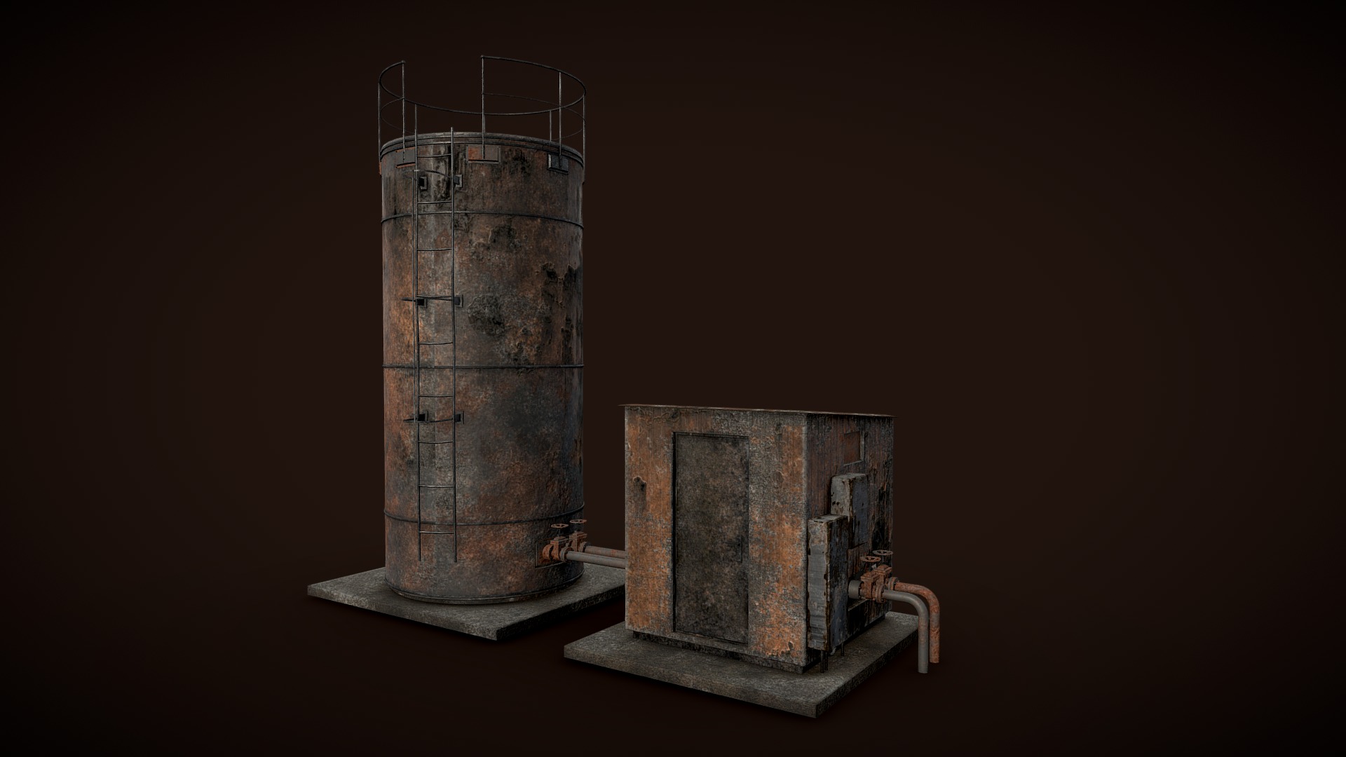 3D model Rusted liquid tank - This is a 3D model of the Rusted liquid tank. The 3D model is about a metal cylinder with a metal frame.
