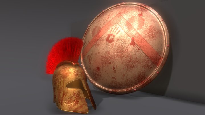 Spartan Helmet and Shield 3D Model