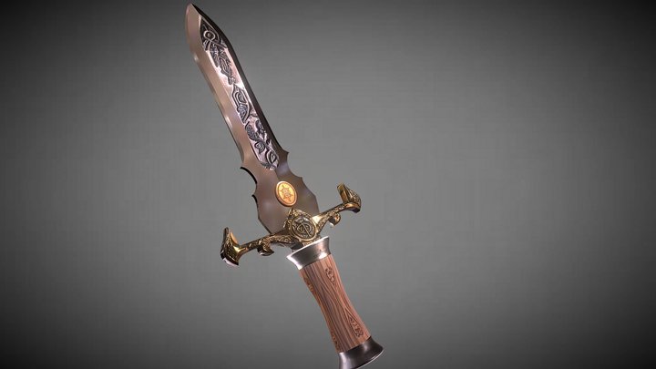 Gold and Silver Religious Dagger 3D Model