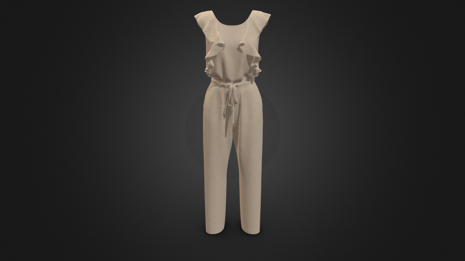 3D model Ruffled linen jumpsuit - This is a 3D model of the Ruffled linen jumpsuit. The 3D model is about a white mannequin with a white dress and a bow tie.
