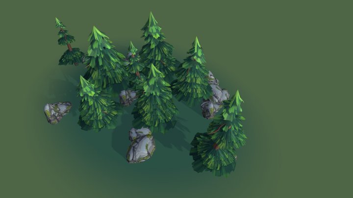 Trees and Rock 3D Model