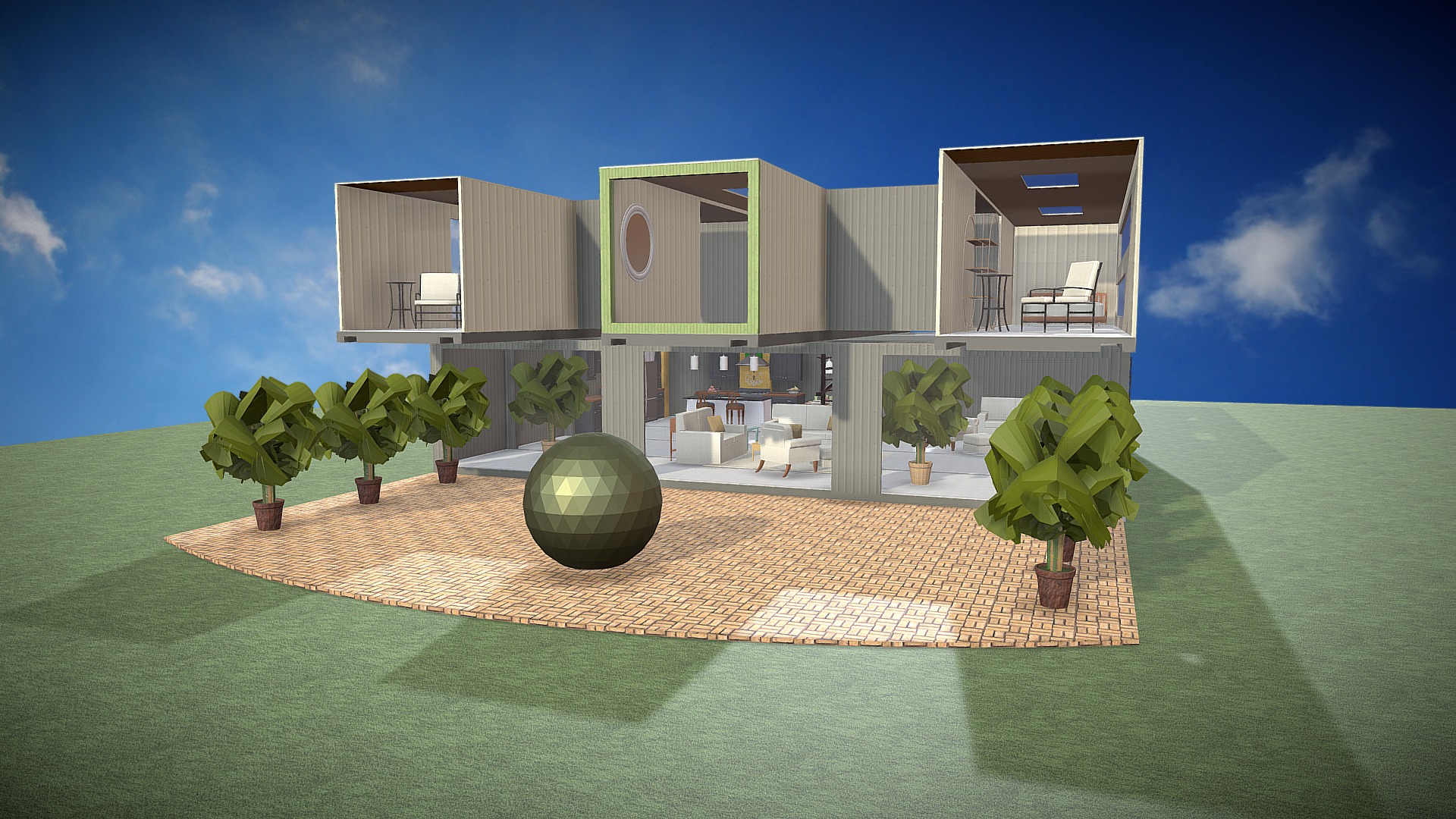 3D model Container Home - This is a 3D model of the Container Home. The 3D model is about a house with a pool.
