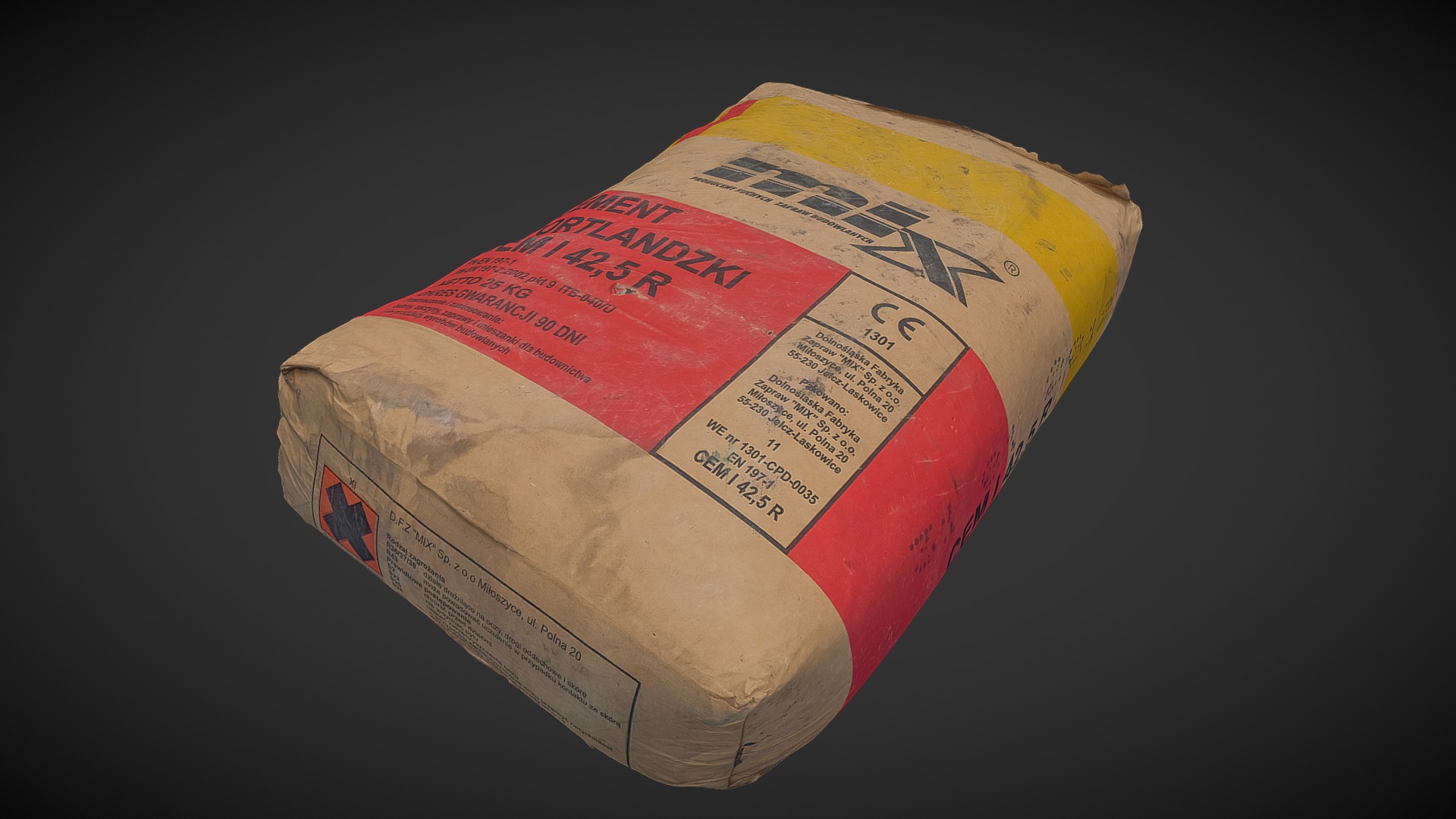 3D model Cement Bag (RAW 3d scan) - This is a 3D model of the Cement Bag (RAW 3d scan). The 3D model is about a red and white box.