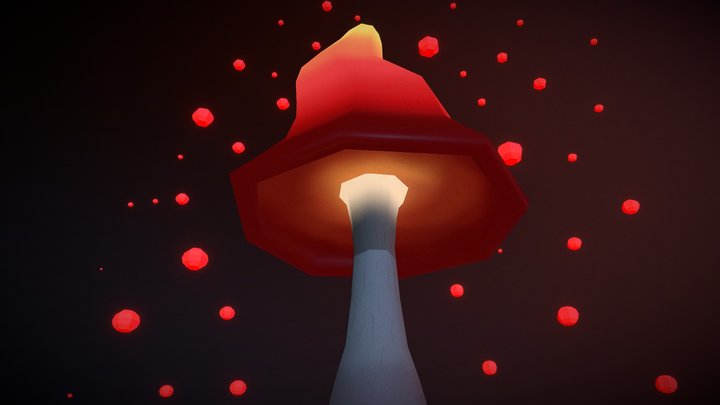 Red low-poly glowing mushroom