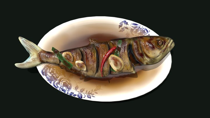 Asia Food Braised Fish 3D Model