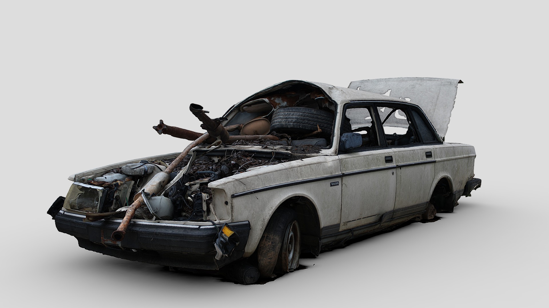 3D model Volvo Wreck (Raw Scan) - This is a 3D model of the Volvo Wreck (Raw Scan). The 3D model is about a car with a large engine.