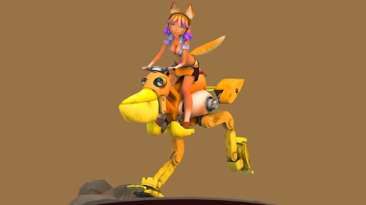 Bird type vehicle and Fox girl 3D Model