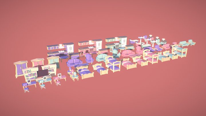 Low Poly Furniture Set 3D Model