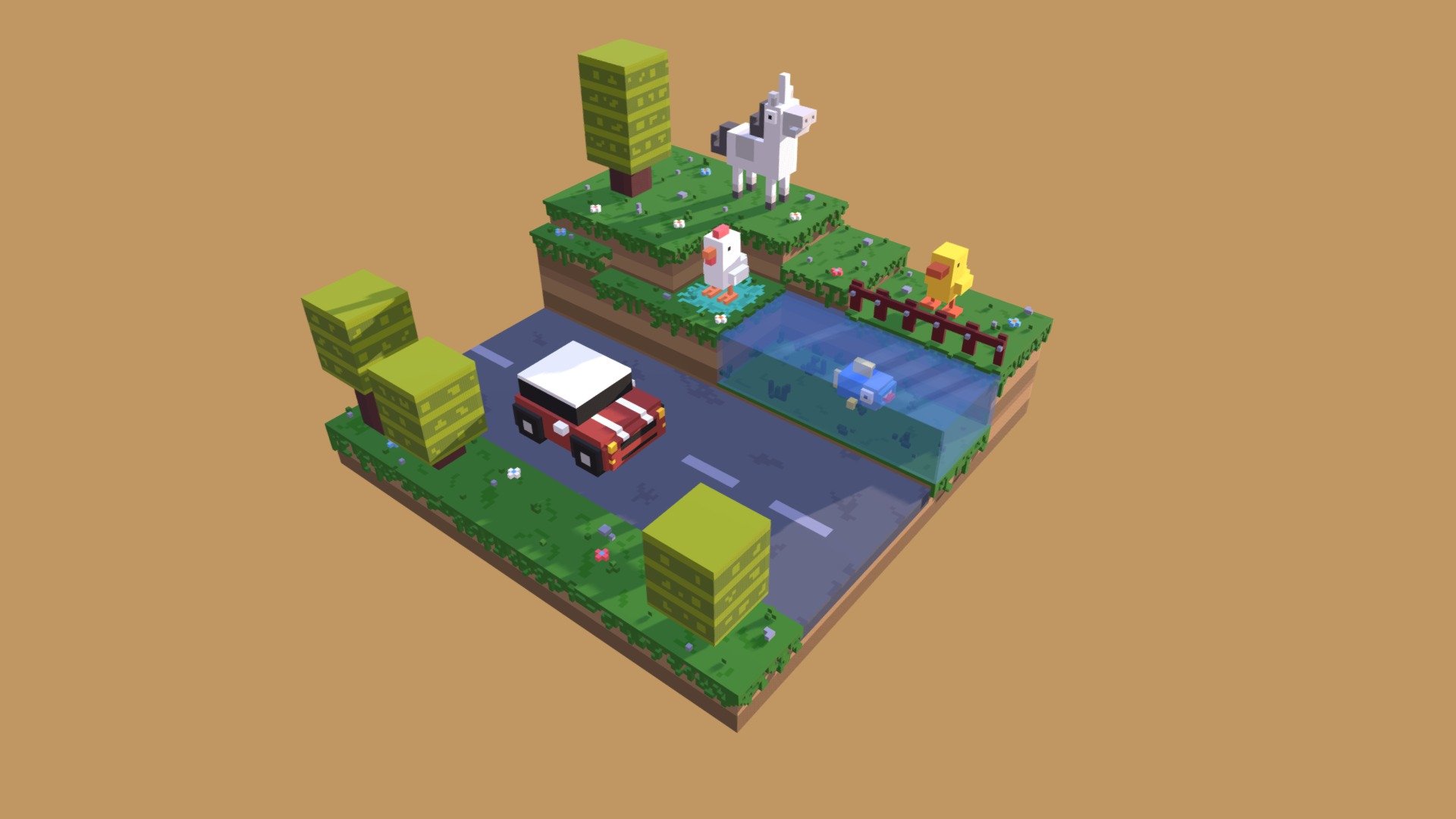 Crossy Road Style Game Voxel Assets