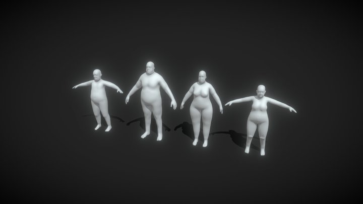 Fat Human Body Base Mesh Pack 10k Polygons 3D Model