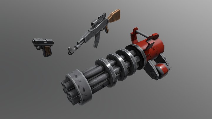 Stylized cartoon guns 3D Model