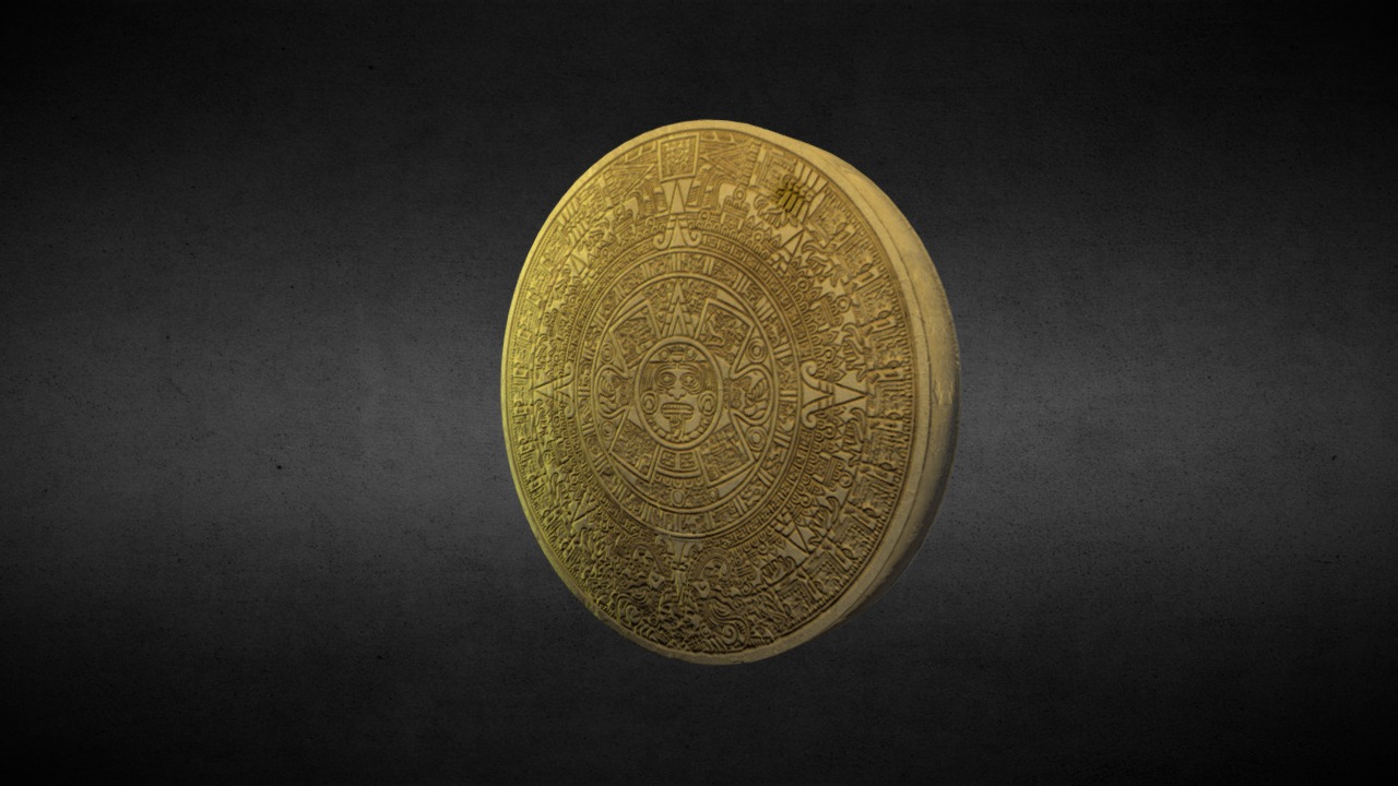 3D model Game-Ready Ancient Mayan Calendar - This is a 3D model of the Game-Ready Ancient Mayan Calendar. The 3D model is about a coin with a design on it.