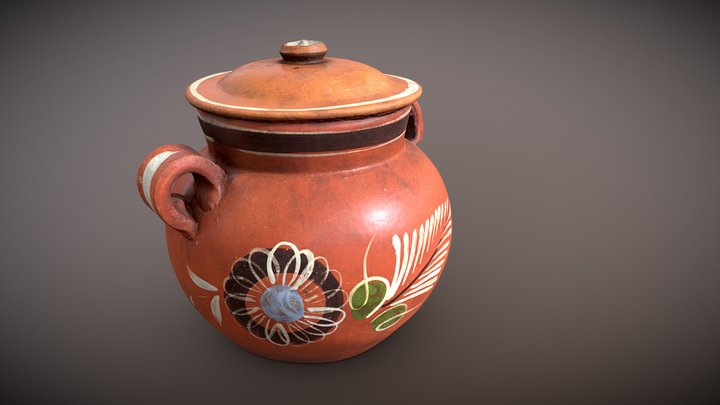 Game ready handpainted mexican clay jar 3D Model