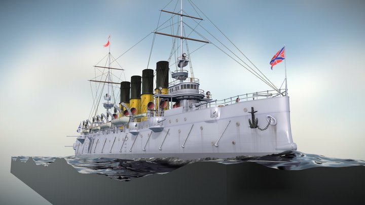 Varyag cruiser Battleship 3D Model