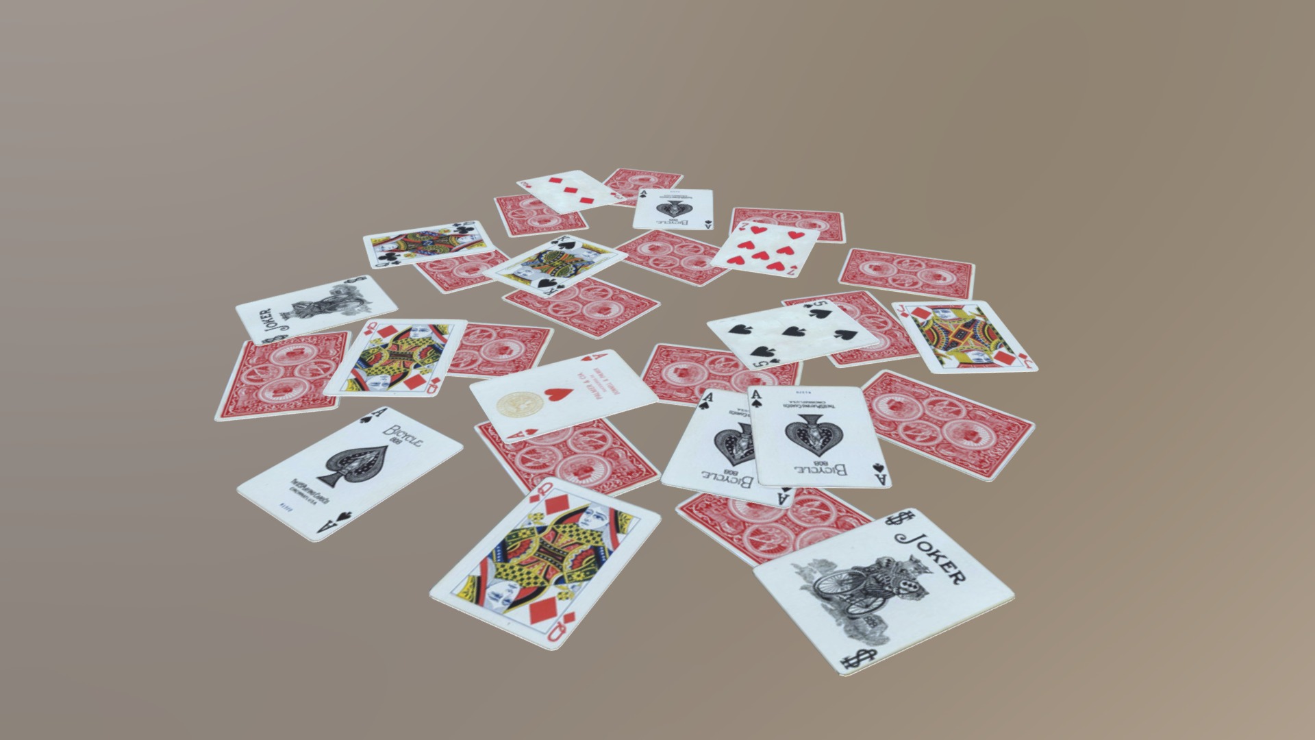 3D model Scattered Poker Cards - This is a 3D model of the Scattered Poker Cards. The 3D model is about a group of cards on a table.