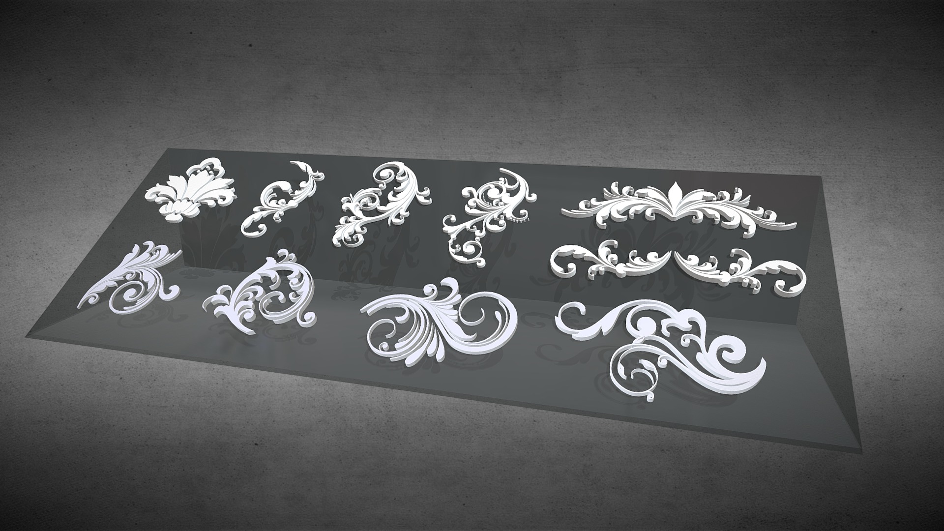 3D model Vintage Floral Design Set (10 Pieces) - This is a 3D model of the Vintage Floral Design Set (10 Pieces). The 3D model is about a black and white drawing of a dragon.